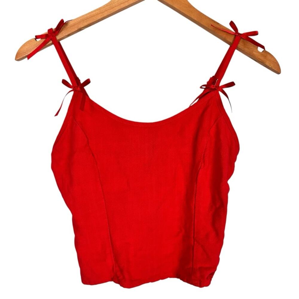 Sienna Sky Rayon Linen Blend Red Crop Tank Top Bow Straps Sz Small Y2K Lolita